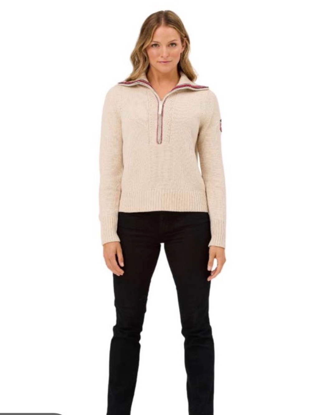 Krimson Klover Women’s Beige Half Zip Wool & Cashmere Blend Sweater